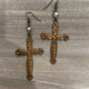 Brass cross earrings by Twigs